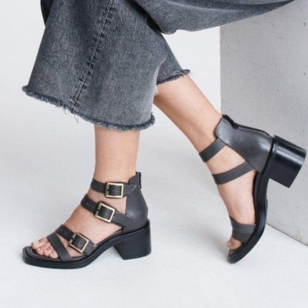 Rag & Bone Fallon Women's Dark Gray Black Leather Sandals Size 41 / 11